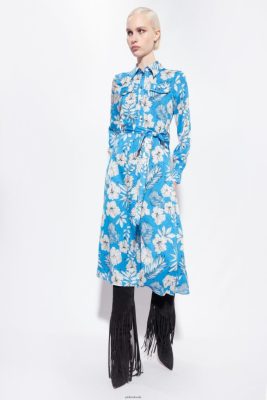 Long Dresses | Pinko Graphic floral shirt dress TURQUOISE/BUTTER/BLACK FTB64L52 Pinko Dress Uk