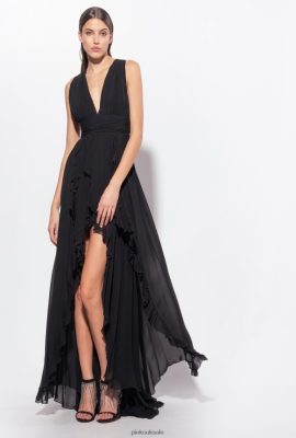 Long Dresses | Pinko Long dress with frills LIMO BLACK FTB64L186 Pinko Bags Uk