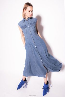 Long Dresses | Pinko Long flowing denim dress DARK MID WASH FTB64L54 Pinko Bags Uk