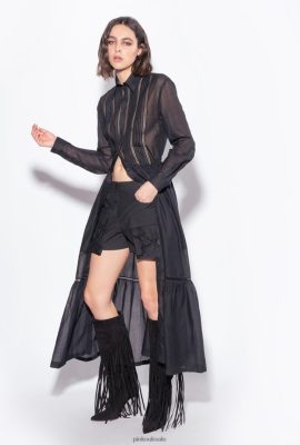 Long Dresses | Pinko Long muslin shirt dress LIMO BLACK FTB64L98 Pinko Uk