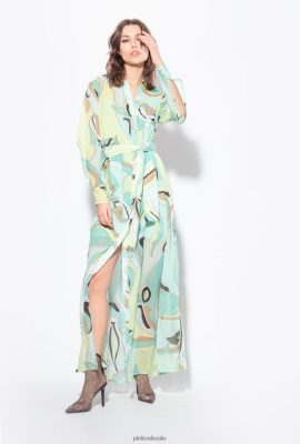 Long Dresses | Pinko Voile shirt dress with flower-bud print MULTICOLOUR - AQUA GREEN/BEIGE FTB64L37 Pinko Dress Uk