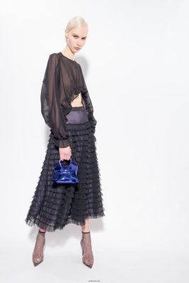 Long Skirts | Pinko Long frilly tulle skirt BLACK/LILAC FTB64L912 Pinko Bags Uk