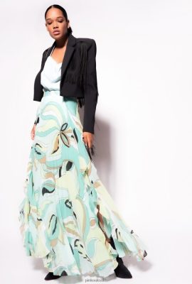 Long Skirts | Pinko Pleated skirt with flower-bud print MULTICOLOUR - AQUA GREEN/BEIGE FTB64L797 Pinko Uk