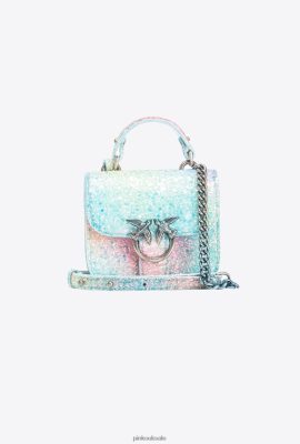 Microlove Bags | Pinko Galleria glitter Micro Love Bag Bell MULTICOLOUR GREEN-OLD SILVER FTB64L1231 Pinko Dress Uk