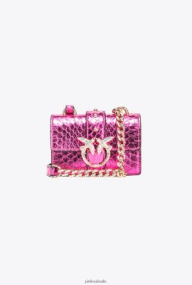 Microlove Bags | Pinko Galleria laminated reptile Micro Love Bag One FUCHSIA-SHINY GOLD FTB64L1235 Pinko Uk