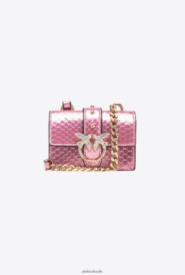 Microlove Bags | Pinko Galleria laminated reptile Micro Love Bag One POWDER PINK-SHINY GOLD FTB64L1233 Pinko Bags Uk