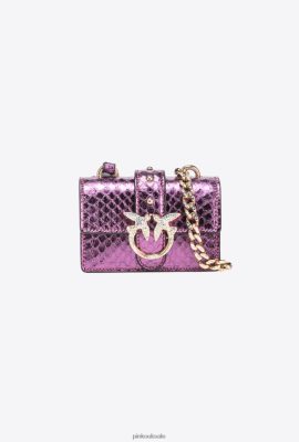 Microlove Bags | Pinko Galleria laminated reptile Micro Love Bag One PURPLE-SHINY GOLD FTB64L1234 Pinko Dress Uk