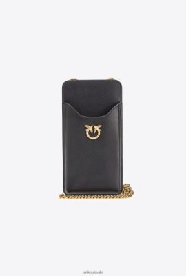 Microlove Bags | Pinko Leather smartphone holder BLACK-ANTIQUE GOLD FTB64L1238 Pinko Uk