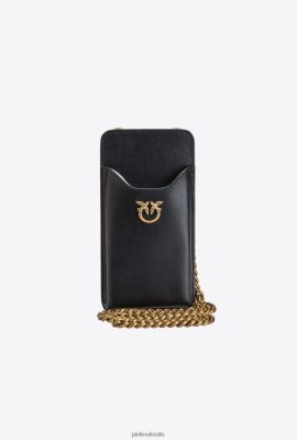 Microlove Bags | Pinko Leather smartphone holder BLACK-ANTIQUE GOLD FTB64L1241 Pinko Uk
