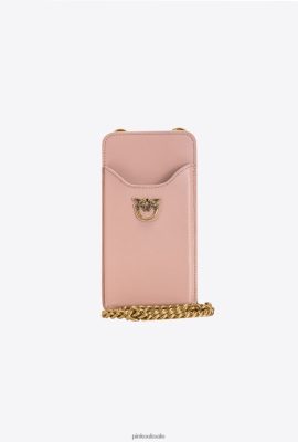 Microlove Bags | Pinko Leather smartphone holder DUSTY PINK-ANTIQUE GOLD FTB64L1243 Pinko Dress Uk
