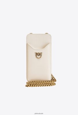 Microlove Bags | Pinko Leather smartphone holder WHITE-ANTIQUE GOLD FTB64L1242 Pinko Bags Uk