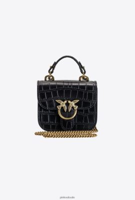 Microlove Bags | Pinko Micro Love Bag Bell Croco BLACK-ANTIQUE GOLD FTB64L1236 Pinko Bags Uk