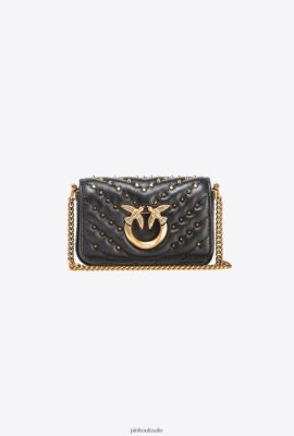 Microlove Bags | Pinko Micro Love Bag Click Chevron Studs BLACK-ANTIQUE GOLD FTB64L1215 Pinko Bags Uk