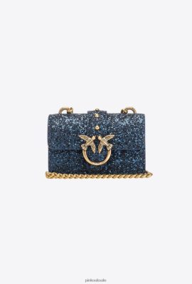 Microlove Bags | Pinko Micro Love Bag Grainy Glitter CLEMATIS BLUE-ANTIQUE GOLD FTB64L1210 Pinko Dress Uk