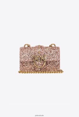 Microlove Bags | Pinko Micro Love Bag Grainy Glitter DUSTY PINK-ANTIQUE GOLD FTB64L1207 Pinko Dress Uk