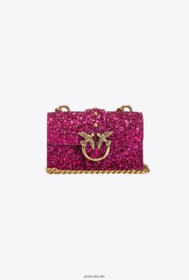 Microlove Bags | Pinko Micro Love Bag Grainy Glitter PINK-ANTIQUE GOLD FTB64L1209 Pinko Bags Uk