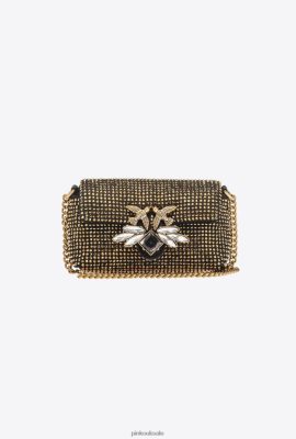 Microlove Bags | Pinko Micro Love Bag Puff with rhinestones BLACK-ANTIQUE GOLD FTB64L1225 Pinko Dress Uk