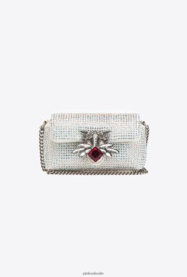 Microlove Bags | Pinko Micro Love Bag Puff with rhinestones WHITE-OLD SILVER FTB64L1226 Pinko Uk