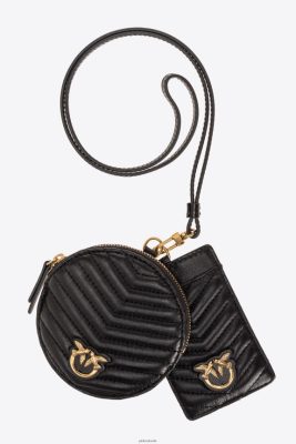 Microlove Bags | Pinko Neck pouches with chevron motif BLACK-ANTIQUE GOLD FTB64L1250 Pinko Uk