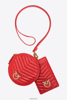 Microlove Bags | Pinko Neck pouches with chevron motif GARNET RED-ANTIQUE GOLD FTB64L1251 Pinko Bags Uk