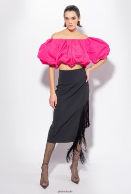 Mid-Calf Length Skirts | Pinko Calf-length skirt with side fringing LIMO BLACK FTB64L910 Pinko Dress Uk