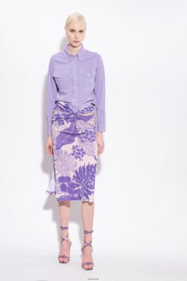 Mid-Calf Length Skirts | Pinko Floral-print midi skirt NUDE/PURPLE FTB64L801 Pinko Bags Uk