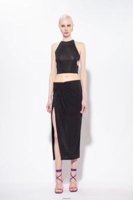 Mid-Calf Length Skirts | Pinko Fluid jersey midi skirt LIMO BLACK FTB64L902 Pinko Uk