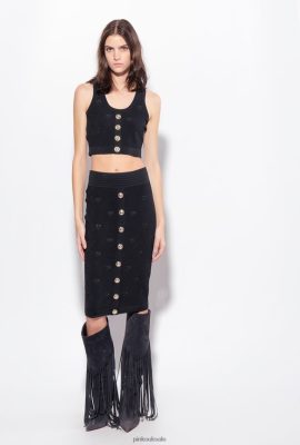 Mid-Calf Length Skirts | Pinko Jacquard Love Birds skirt LIMO BLACK FTB64L826 Pinko Dress Uk