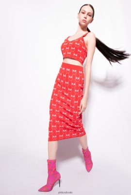 Mid-Calf Length Skirts | Pinko Monogram jacquard calf-length skirt RED/PINK FTB64L825 Pinko Bags Uk