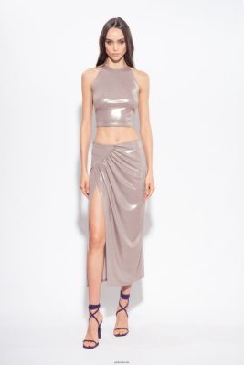 Mid-Calf Length Skirts | Pinko Wet effect laminated jersey midi skirt MUSHROOM BEIGE FTB64L900 Pinko Bags Uk