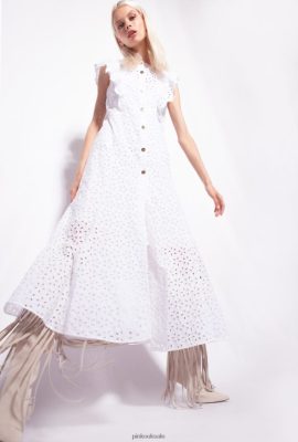 Mid-Length Dresses | Pinko Cotton dress with broderie anglaise BRIGHT WHITE FTB64L225 Pinko Bags Uk