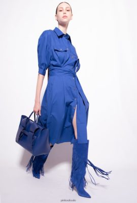 Mid-Length Dresses | Pinko Cotton poplin shirt dress with sash BLUE FTB64L40 Pinko Dress Uk