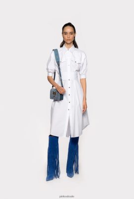 Mid-Length Dresses | Pinko Cotton poplin shirt dress with sash BRIGHT WHITE FTB64L41 Pinko Uk