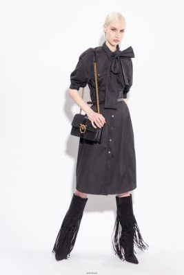 Mid-Length Dresses | Pinko Cotton poplin shirt dress with sash LIMO BLACK FTB64L39 Pinko Bags Uk