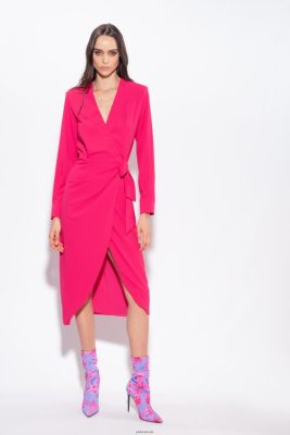 Mid-Length Dresses | Pinko Flowing crepe wrap dress RASPBERRY RED FTB64L88 Pinko Dress Uk