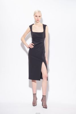 Mid-Length Dresses | Pinko Midi dress with slit LIMO BLACK FTB64L79 Pinko Dress Uk