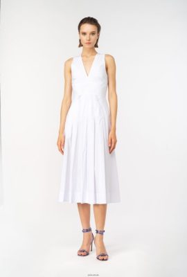 Mid-Length Dresses | Pinko Pleated poplin dress BRIGHT WHITE FTB64L46 Pinko Dress Uk