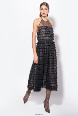 Mid-Length Dresses | Pinko Ruffled tulle midi dress BLACK/NUDE FTB64L116 Pinko Uk