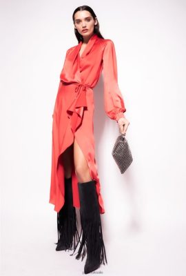Mid-Length Dresses | Pinko Satin wrap dress FORMULA1 RED FTB64L101 Pinko Uk