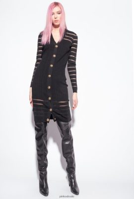 Mid-Length Dresses | Pinko Striped knit dress LIMO BLACK FTB64L222 Pinko Bags Uk