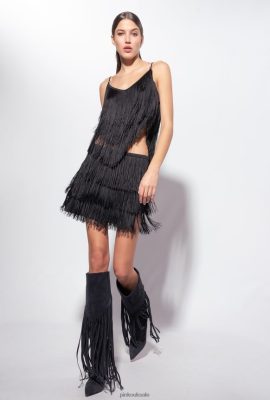 Miniskirts | Pinko Mini skirt with fine fringing LIMO BLACK FTB64L809 Pinko Uk