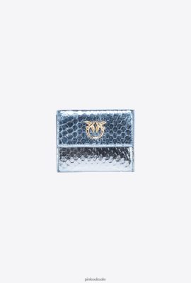 Purses | Pinko Galleria compact purse in laminated reptile skin LIGHT BLUE-SHINY GOLD FTB64L1167 Pinko Bags Uk