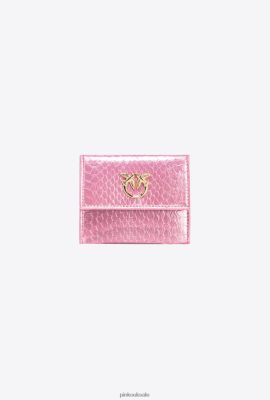 Purses | Pinko Galleria compact purse in laminated reptile skin POWDER PINK-SHINY GOLD FTB64L1168 Pinko Dress Uk