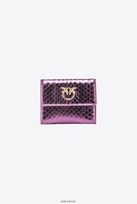 Purses | Pinko Galleria compact purse in laminated reptile skin PURPLE-SHINY GOLD FTB64L1166 Pinko Uk