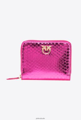 Purses | Pinko Galleria zip-around purse in laminated reptile skin FUCHSIA-SHINY GOLD FTB64L1175 Pinko Uk