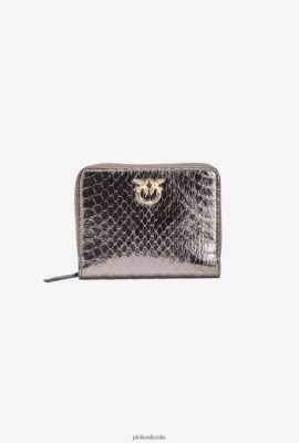 Purses | Pinko Galleria zip-around purse in laminated reptile skin GUNMETAL GREY-SHINY GOLD FTB64L1173 Pinko Bags Uk