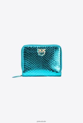 Purses | Pinko Galleria zip-around purse in laminated reptile skin PETROL-SHINY GOLD FTB64L1174 Pinko Dress Uk
