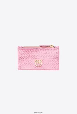 Purses | Pinko Galleria zipped card holder in laminated reptile skin POWDER PINK-SHINY GOLD FTB64L1178 Pinko Uk