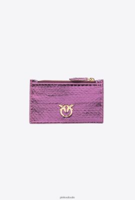 Purses | Pinko Galleria zipped card holder in laminated reptile skin PURPLE-SHINY GOLD FTB64L1180 Pinko Dress Uk