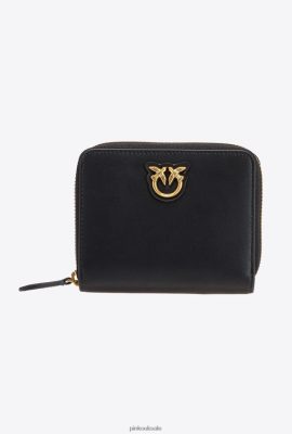Purses | Pinko Small zip-around leather purse BLACK-ANTIQUE GOLD FTB64L1141 Pinko Dress Uk